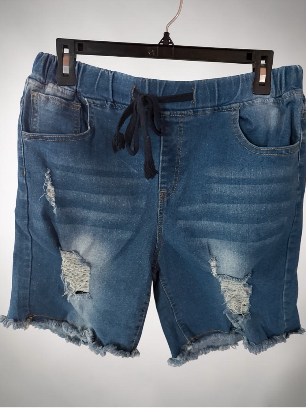 SHEIN Blue Distressed High-Rise Denim Shorts
